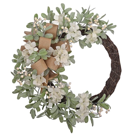 Haute Decor 28&#x22; Cream Crescent Hydrangea Wreath